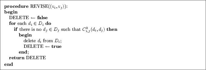 \begin{figure}\fbox{\parbox{14.4cm}{
\begin{small}
\textbf{procedure} REVISE($(v...
...\textbf{return} DELETE
\par
\textbf{end}
\end{small}}}%\end{rahmen}
\end{figure}