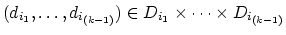 $(d_{i_1},\ldots,d_{i_{(k-1)}}) \in D_{i_1} \times \cdots \times
D_{i_{(k-1)}}$