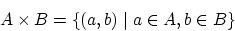 \begin{displaymath}
A \times B = \{(a, b) \mid a \in A, b \in B\}
\end{displaymath}